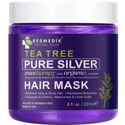 Miniatura 8 de KESMEDIK Máscara para el cabello morado de árbol de té, fórmula plateada pura para tonos amarillos cobrizos, acondicionador profundo con árbol de té