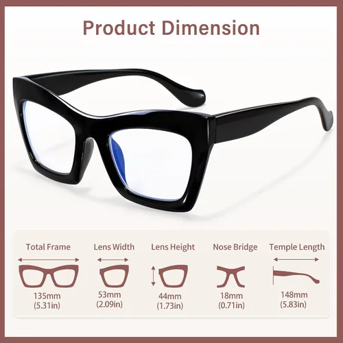 Miniatura 5 de Madison Avenue Paquete de 2 anteojos cuadrados de gran tamaño con bloqueo de luz azul para mujer, anteojos gruesos de ojo de gato, lentes