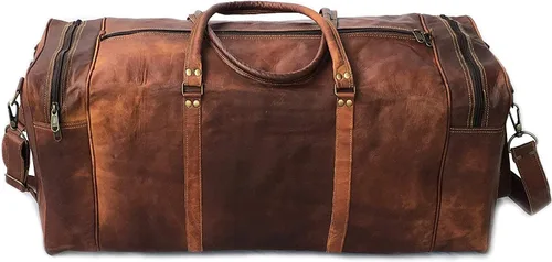 Miniatura 5 de KK's - Bolsa de viaje de cuero vintage, hecha a mano, elegante y duradera, ideal para gimnasio, viajes, bolsa de viaje de cuero genuino, remaches