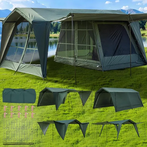 Miniatura 8 de DanCoom Tiendas de campaña para 4/6/8/12 personas, fácil instalación, impermeable, tienda de campaña con lluvia, tienda familiar grande portátil