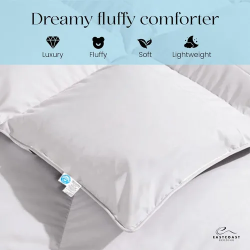 Miniatura 8 de East Coast Bedding Cozy Dream - Edredón de plumón de ganso y plumas, tamaño matrimonial, 76 x 86 pulgadas, edredón de plumas refrescantes para todas