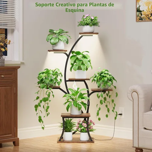 Miniatura 6 de Soporte para plantas de interior con luces de crecimiento, estante de plantas de interior de 7 niveles, soportes de esquina de 44 pulgadas
