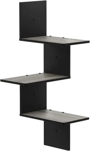 Miniatura 9 de Furinno Estantería radial para esquina de pared, montaje flotante de 3 niveles Espresso / negro