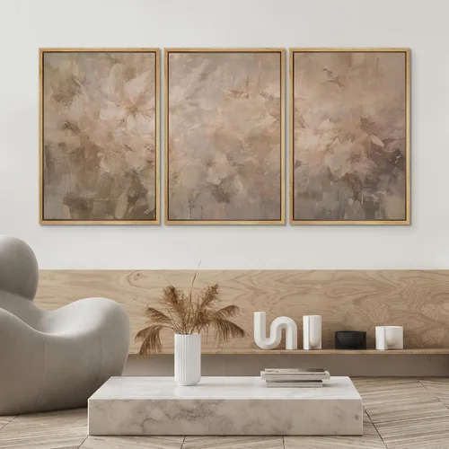 Miniatura 531 de SIGNWIN Lienzo enmarcado para pared, arte con pinceladas de flujo neutro en tonos beige abstractos, ilustraciones, arte moderno, decorativo