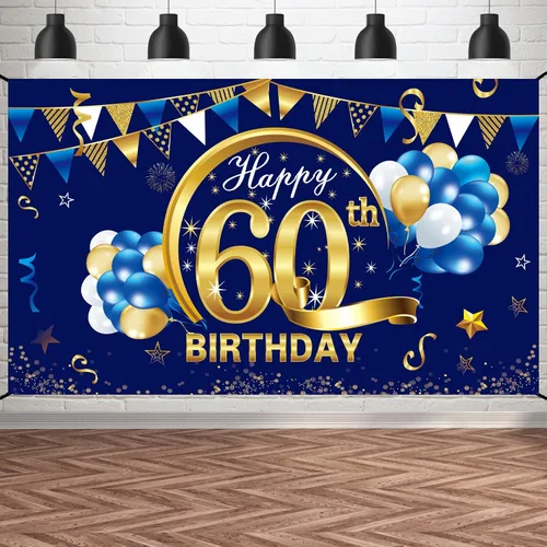 Miniatura 8 de Cartel de cumpleaños número 15 azul dorado para niños, suministros de fiesta de telón de fondo, letrero de fondo para fotos de cumpleaños de 15 años