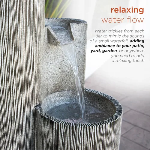 Miniatura 6 de Alpine Corporation GIL1482 - Fuente de agua de piedra envejecida de 3 niveles para exteriores de 41 pulgadas con aspecto de piedra natural, Gris