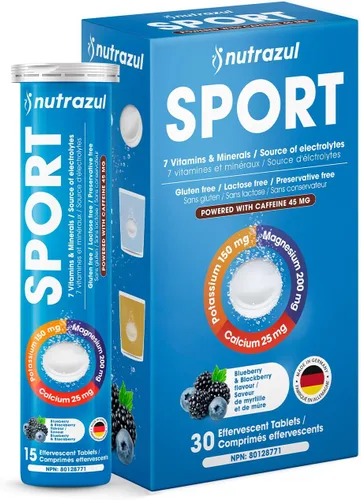 nutrazul Sport | Electrolitos y apoyo energético con cafeína | 7 vitaminas y minerales esenciales | magnesio, potasio y zinc | Tabletas