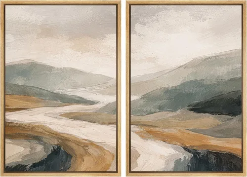 Miniatura 168 de SIGNWIN Lienzo enmarcado para pared, ilustraciones abstractas texturizadas en tonos beige terrosos, arte moderno, decorativo, contemporáneo