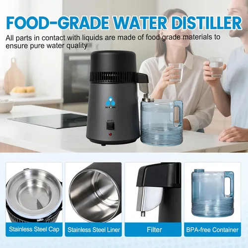 Miniatura 5 de DC HOUSE 1 Gallon Water Distiller Machine, 750W 4L Pure Distilled Water Maker Machine with Container for Home Countertop Table Desktop, Drinking