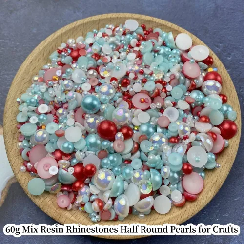 Miniatura 3 de Mezcla de perlas planas y diamantes de imitación, 2.16 oz de diamantes de imitación de resina semiredondas para manualidades, 0.116 in - 0.394 in