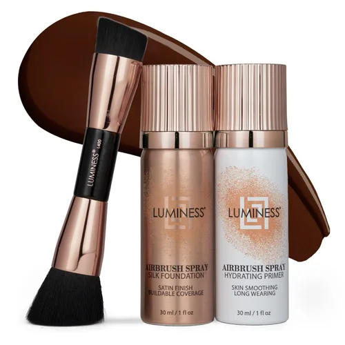 Miniatura 16 de LUMINESS Silk Airbrush Spray Foundation Kit de 3 piezas – base, prebase y brocha de maquillaje en ángulo de doble cara – Cobertura modulable