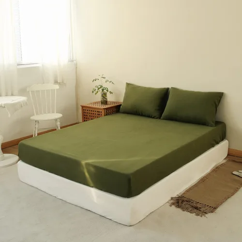Miniatura 6 de Sábana bajera de 100 % lino lavado a la piedra, color sólido – (1 pieza) funda de colchón de 14 pulgadas de profundidad suave, natural y Oliva