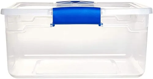 Miniatura 8 de HOMZ Paquete de 8 contenedores organizadores de almacenamiento de plástico transparente, 15.5 cuartos de galón, pestillos azules, contenedores
