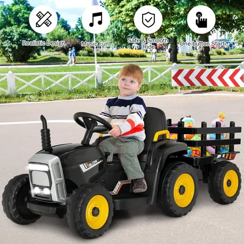 Miniatura 9 de Costzon Tractor de paseo con remolque desmontable, vehículos eléctricos para niños con pala cargadora de cambio de 3 marchas, diseño inalámbrico