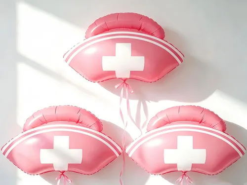 3 globos rosados con gorro de enfermera/decoraciones de fiesta de enfermera/decoraciones de graduación de enfermera/suministros de fiesta de