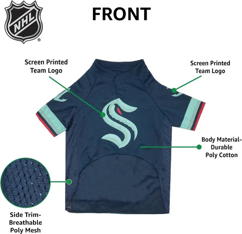 Miniatura 6 de Camiseta NHL Seattle Kraken para perros y gatos. - Tamaño: Pequeño. La mejor camiseta para MASCOTAS del nuevo equipo de hockey sobre hielo EN