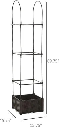 Miniatura 7 de Outsunny Cama de jardín elevada con enrejado, maceta de riego automático, macetas de tomate de 69.7 pulgadas para plantas trepadoras, flores de vid