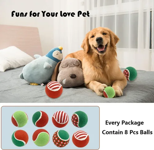 Miniatura 4 de Pelotas de tenis de Navidad para perros, 8 unidades, pelota de tenis chirriante, juguete interactivo para cachorros verdes y rojos, juguetes
