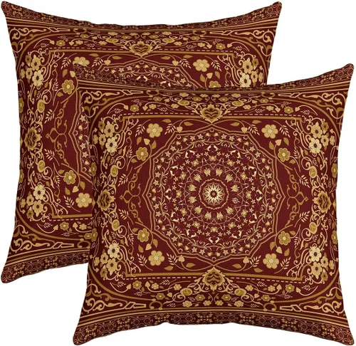 Miniatura 15 de Juego de 2 fundas de almohada bohemias tribales de 22 x 22 pulgadas, fundas de almohada exóticas retro, fundas de cojín bohemias de celosía vintage