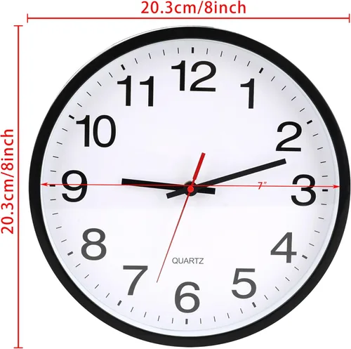 Miniatura 2 de OceeK Reloj de pared, silencioso sin tictac, moderno reloj de pared pequeño de 8 pulgadas, reloj analógico clásico de cuarzo de calidad, funciona