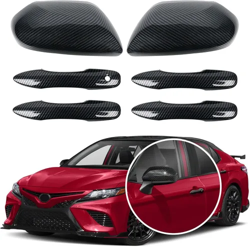 Miniatura 11 de Tapas negras para espejo de puerta lateral + cubiertas de manija de puerta de repuesto para accesorios Toyota Camry 2018, 2019, 2020, 2021, 2022