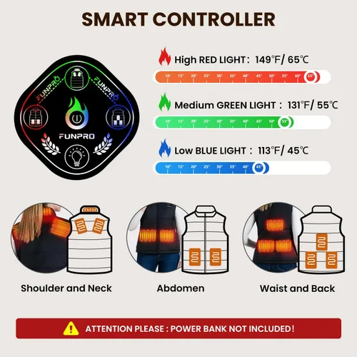 Miniatura 3 de FUNPRO Chaleco térmico para mujer, controlador inteligente 5 en 1, chaleco térmico con diseño de luces (no incluye batería)