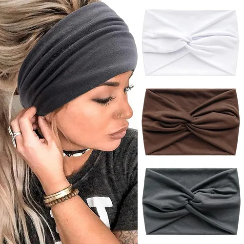 Miniatura 11 de Diademas bohemias para mujer, bandas suaves para el cabello, anudadas, elásticas, antideslizantes, bandeau, bandeau, yoga, correr, entrenamiento