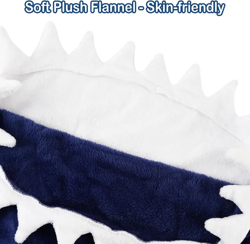 Miniatura 3 de Softan Manta de tiburón para niños, franela suave, juguetes para niños, manta de forro polar con cola de tiburón, azul oscuro, cálida y suave