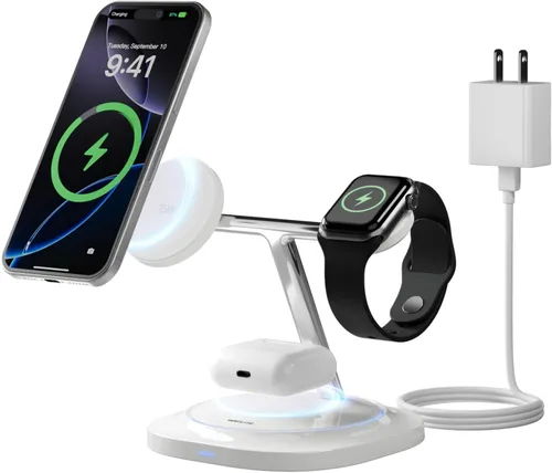 Cargador inalámbrico magnético 3 en 1 para Apple estación de carga rápida compatible con MagSafe para iPhone 17-12, Apple Watch y AirPods, soporte