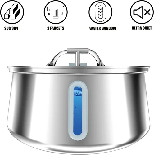 Miniatura 2 de Homtyler Fuente de agua de acero inoxidable para gatos, fuente de agua para mascotas de 4 litros/135 onzas de gran capacidad, dispensador de agua