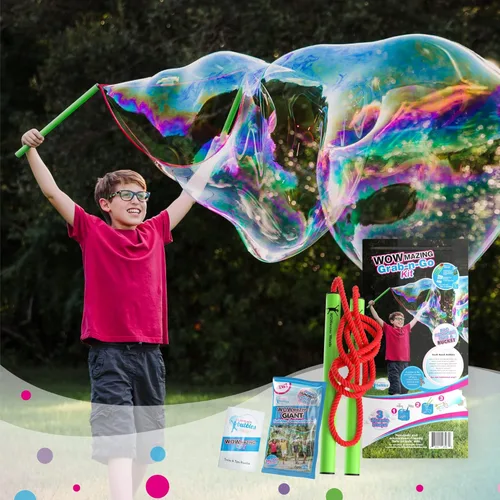 WOWmazing Kit Grab-N-Go: Incluye varita, concentrado de burbujas gigante, cubo y folleto de consejos y trucos | Juguete al aire libre para niños,
