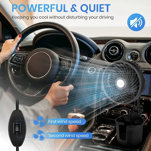 Miniatura 3 de Expansor de portavasos USB 2 en 1, ventilador de refrigeración portátil de 6 pulgadas, giratorio de 360 grados, 2 velocidades, alimentado por USB