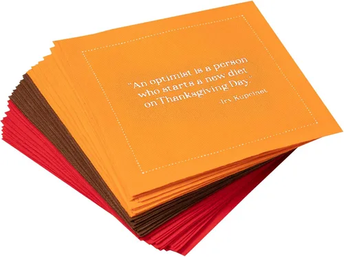 Five Star Napkins Servilletas con citas de Acción de Gracias, naranja, marrón y rojo, 4.5 x 4.5 pulgadas, 100% algodón, paquete de 50 unidades,