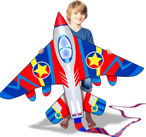 Miniatura 4 de HONBO 58" Fighter Plane - Kite for Kids & Adults, Easy to Fly, Beach Trip Beginner Kite with Reel and 200ft String