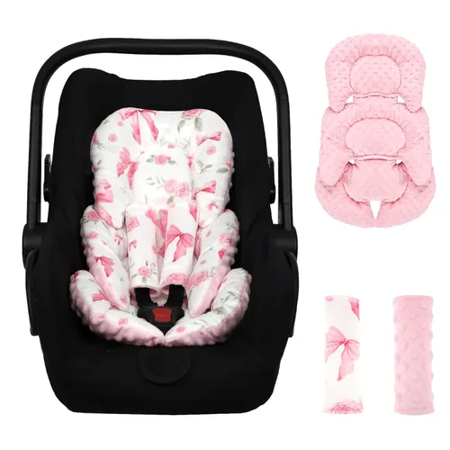 Miniatura 9 de Inserto de asiento de automóvil para niñas y bebés, soporte suave para la cabeza del asiento de automóvil y 2 almohadillas de correa, inserto