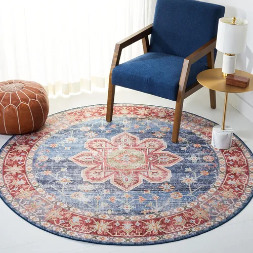 Miniatura 7 de SAFAVIEH Alfombra lavable Tucson Collection - 2 pies 6 pulgadas x 4 pies, azul y resistente al óxido, antideslizante, ideal para zonas de alto
