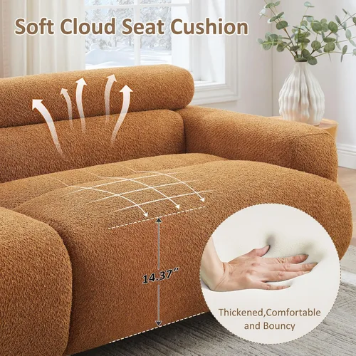 Miniatura 5 de VANOMi Sofá Loveseat Boucle Cloud de 89", Cómodo Sofá Boucle Tapizado de Asiento Profundo, Sofá Moderno de Mediados de Siglo para Sala de Estar