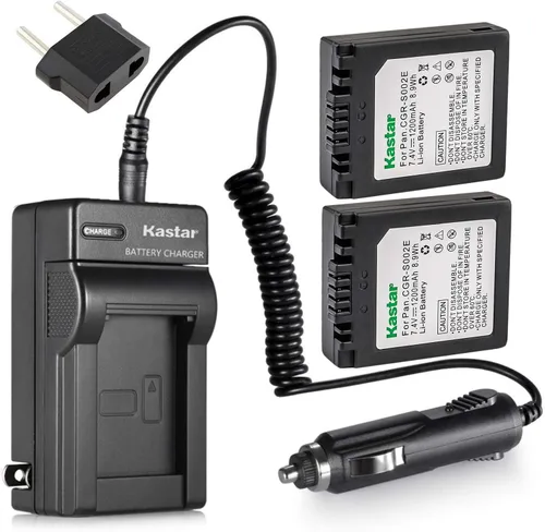 Kastar Batería (paquete de 2) y kit de cargador para cámaras Panasonic CGA-S002 CGR-S002 DMW-BM7 y Panasonic Lumix DMC-FZ1 DMC-FZ2 DMC-FZ3 DMC-FZ4