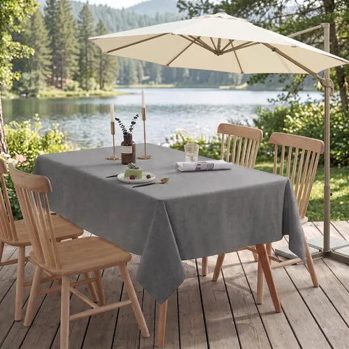Miniatura 50 de Mantel para mesa rectangular de 55x71 pulgadas, de lino sintético, resistente a las arrugas e impermeable, color beige, para cocina, comedor