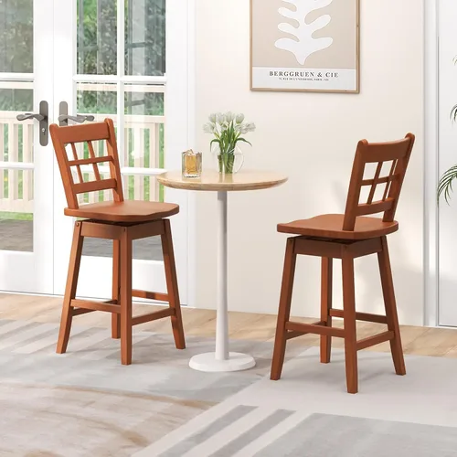 Miniatura 2 de Giantex Juego de 2 taburetes de bar de 24.5 pulgadas, taburetes de bar giratorios de granja con respaldo hueco de 6 rejillas y asiento ergonómico