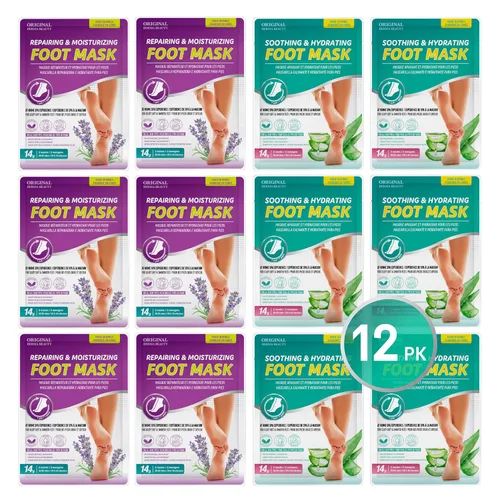Miniatura 8 de Original Derma Beauty - Máscara para pies, 12 pares de máscaras de manteca de karité que aumentan la humedad, conjunto de mascarillas para pies