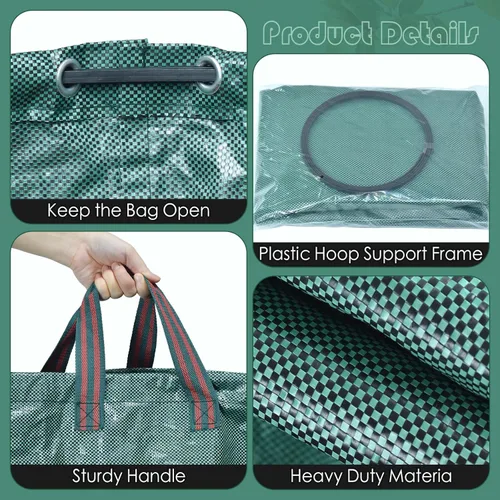 Miniatura 3 de Paquete de 2 bolsas de hojas de 32 galones, bolsas de basura reutilizables para patio, bolsas de césped resistentes para hojas de jardín