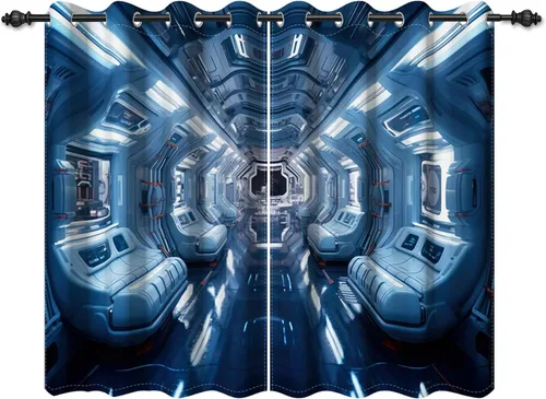 Miniatura 18 de Renaiss Cortinas para ventana del espacio exterior, paso interior de la estación espacial, corredor de ciencia ficción futurista, vista