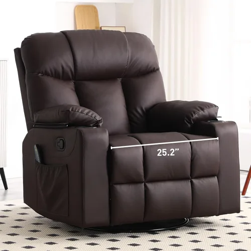 Miniatura 9 de Bonzy Home Sillón reclinable mecedor giratorio de gran tamaño, silla reclinable mecedora de 40 pulgadas con calefacción y masaje, sillón individual