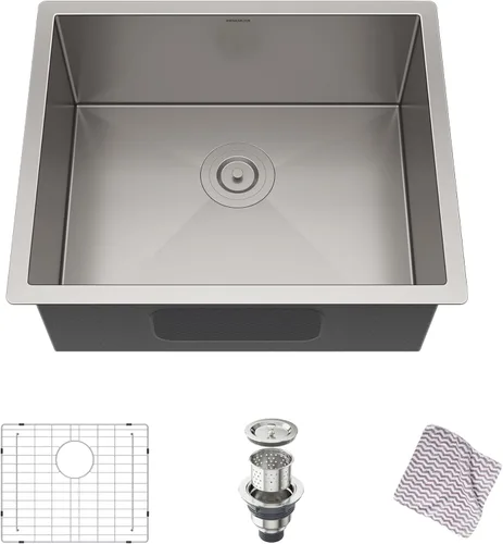 Miniatura 11 de MENSARJOR Fregadero de montaje inferior de 14 x 18 pulgadas, acero inoxidable de calibre 16, hecho a mano para cocina, bar o uso al aire libre