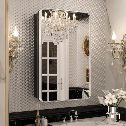 Miniatura 30 de Keonjinn Gabinetes de medicina delgados negros de 15 x 36 pulgadas, botiquín lateral estrecho para baño con espejo, marco de acero inoxidable