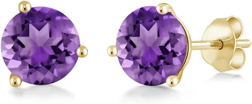 Miniatura 133 de Gem Stone King Aretes de oro de 14 quilates, 0.236 in, piedra natal redonda, Martini, 3 puntas, aretes de oro para mujer