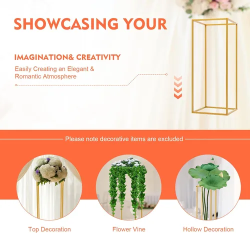 Miniatura 5 de 10 soportes geométricos dorados de 23 pulgadas para decoración de boda, soportes de columna de jarrón de metal para eventos, fiestas, decoración