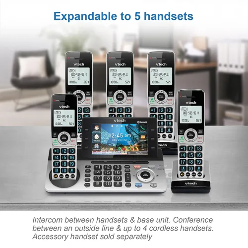 Miniatura 14 de VTech IS8251-3 - Teléfono inalámbrico de 3 manos de grado empresarial para oficina en casa, pantalla a color de 5", teclas de acceso directo
