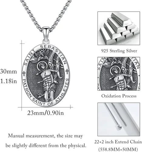 Miniatura 17 de Collar con colgante de plata de ley 925 con medalla de San Patrón, joyería religiosa para hombres y mujeres, con cadena de acero inoxidable 316L